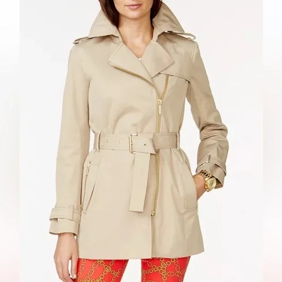 MICHAEL Michael Kors Belted Front-Zip Trench Coat preppy office travel workwear - Picture 1 of 16